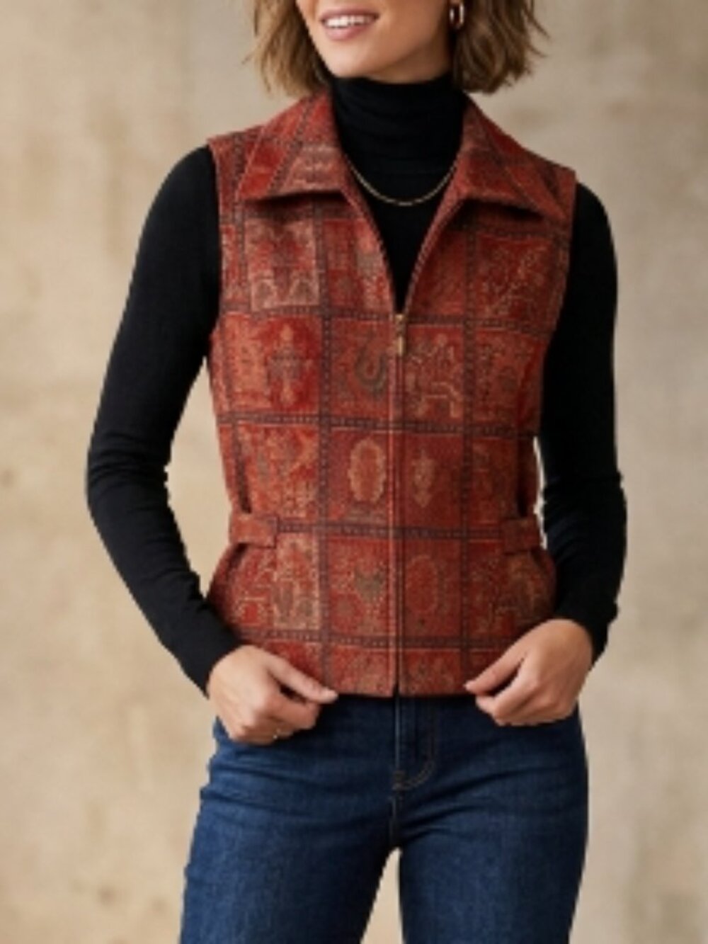 Territory Ahead Red Rust Woven Tapestry Vest 4 Boho Southwestern Artisan Boho